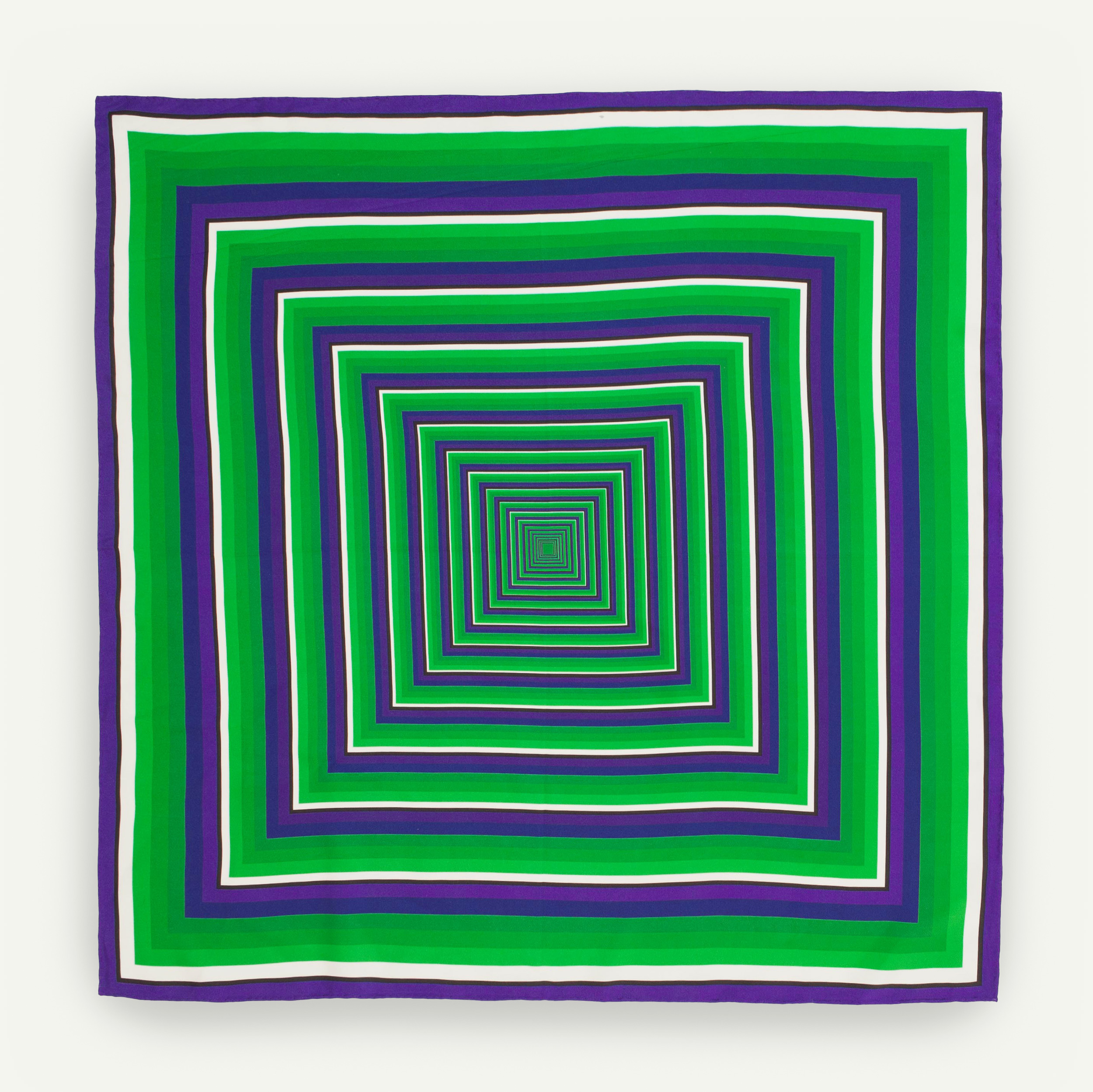 carré de soie multicolore. Op art. Vert, bleu et violet.