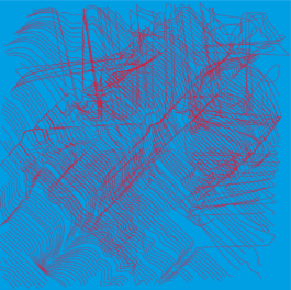 carré bleu lignes rouges 