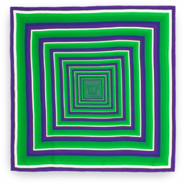 Carré de soie multicolore. Vert, noir et violet. lick my legs 2026 